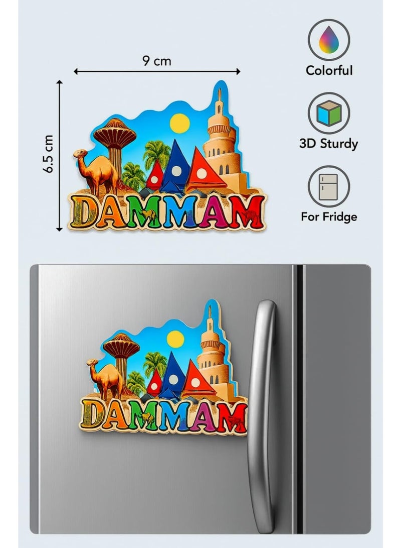 Dammam Ceramic Fridge Magnet – Saudi Arabia Souvenir Featuring Water Tower, Camel, Palm Trees & Desert Tent – Handcrafted Travel Gift for Tourists, Collectors & Expats – Decorative for Refrigerator, - Image 4